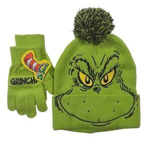 Dr. Seuss The Grinch Beanie Hat Glove Set -E